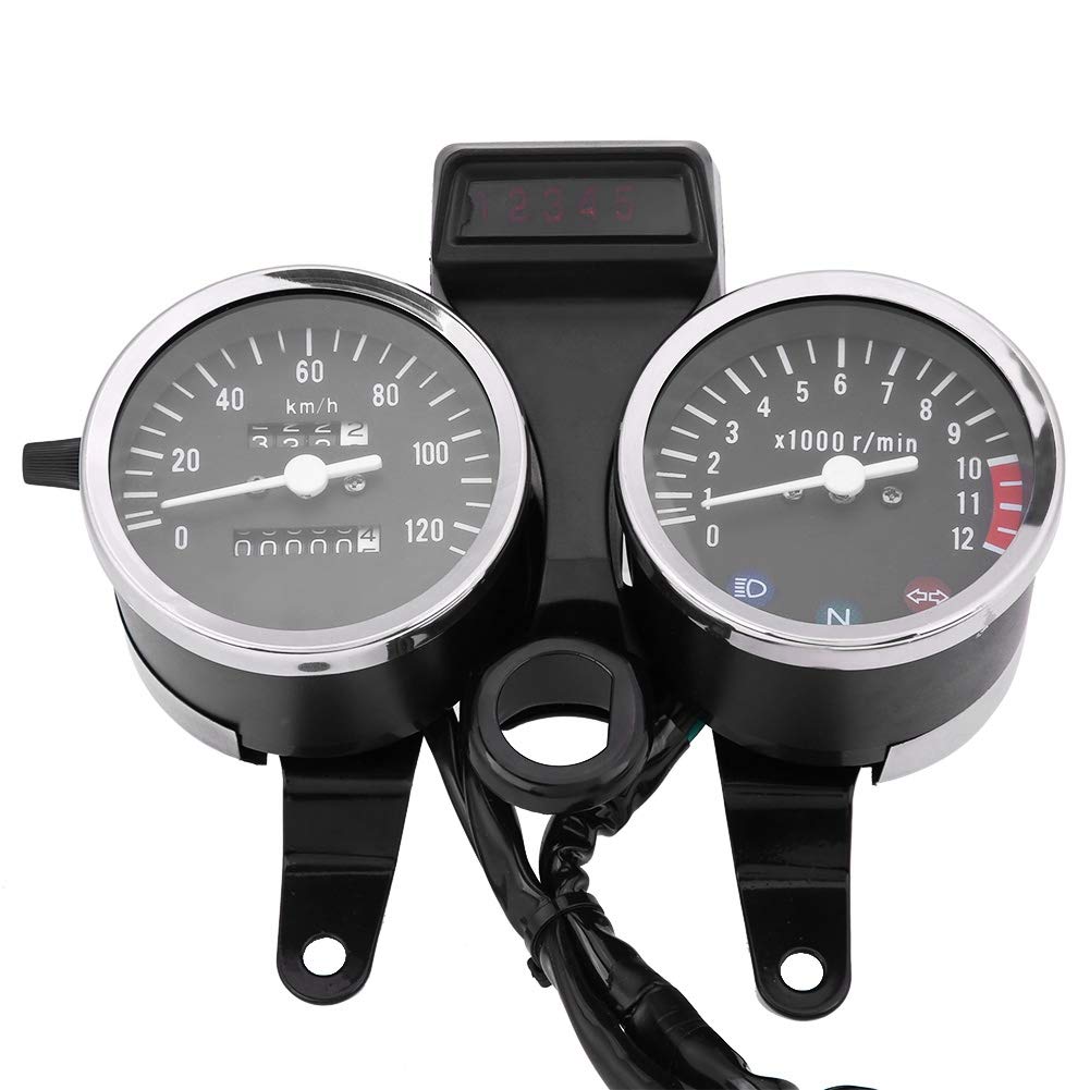 Motorcycle Speedometer, LED Motorcycle Modified Accessories Speedometer Odometer Tachometer with Bracket for Suzuki GN125